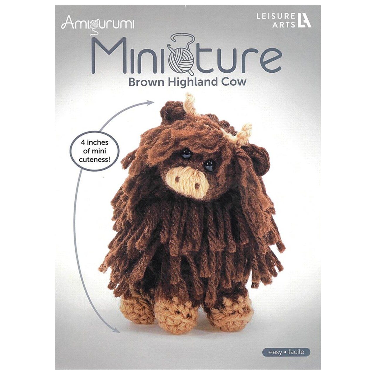 Leisure Arts Amigurumi Miniatures Brown Cow Crochet Kit for Beginners – DIY Animal Craft Kit for Adults, Beginner Crochet Set with Yarn, Hook, Instructions, 4-Inch